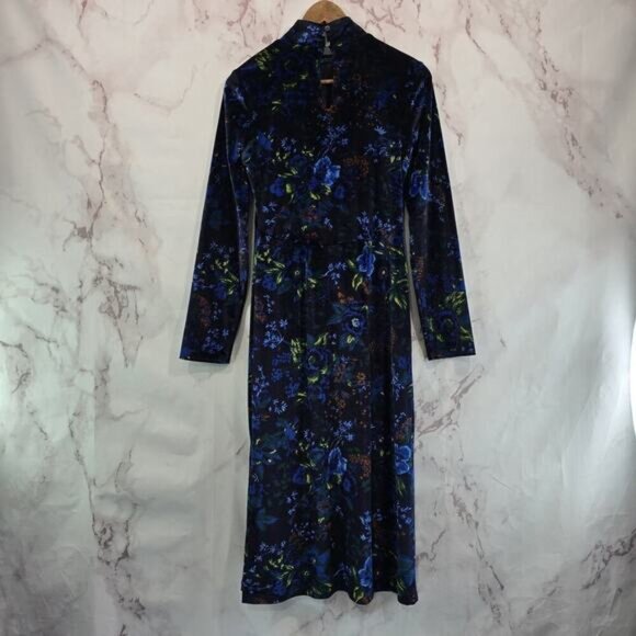 Maeve Dress Womens XS Blue Floral Velvet Midi Keyhole Constance Slit - Picture 6 of 13